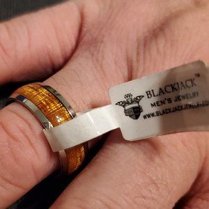 BlackJack Men's Wood Inlay Chrome Ring